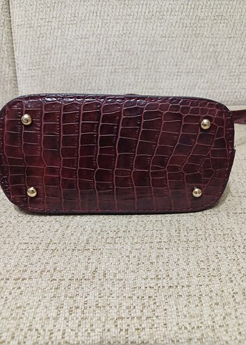 Bordo Deri Yılan Desenli Kadın Çanta - Görsel 5