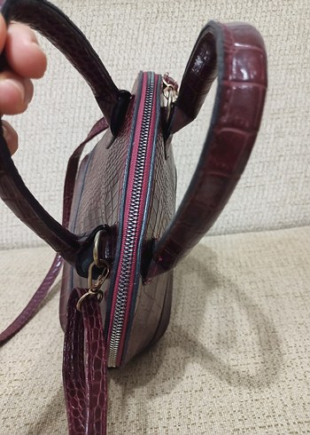 Bordo Deri Yılan Desenli Kadın Çanta - Görsel 4