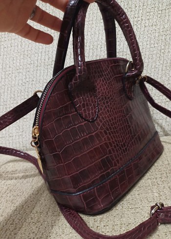 Bordo Deri Yılan Desenli Kadın Çanta - Görsel 2