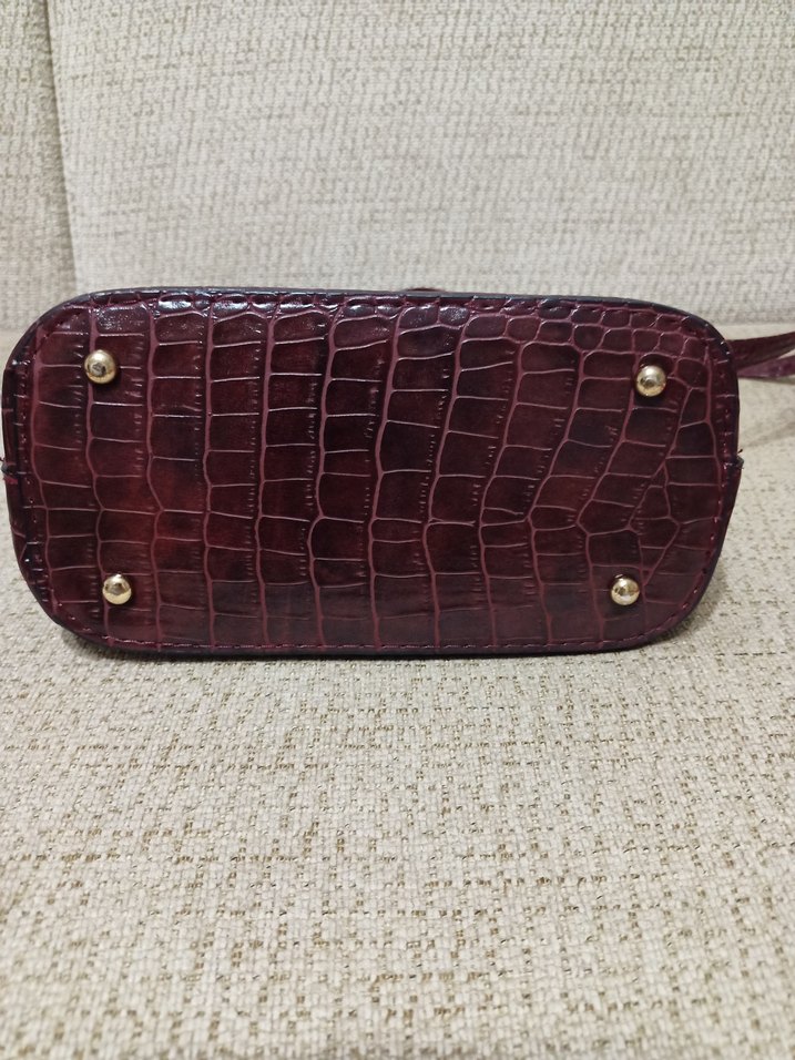 Bordo Deri Yılan Desenli Kadın Çanta - Görsel 5