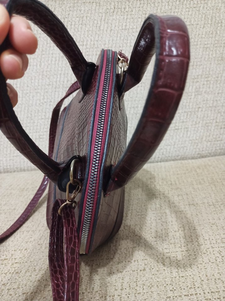 Bordo Deri Yılan Desenli Kadın Çanta - Görsel 4