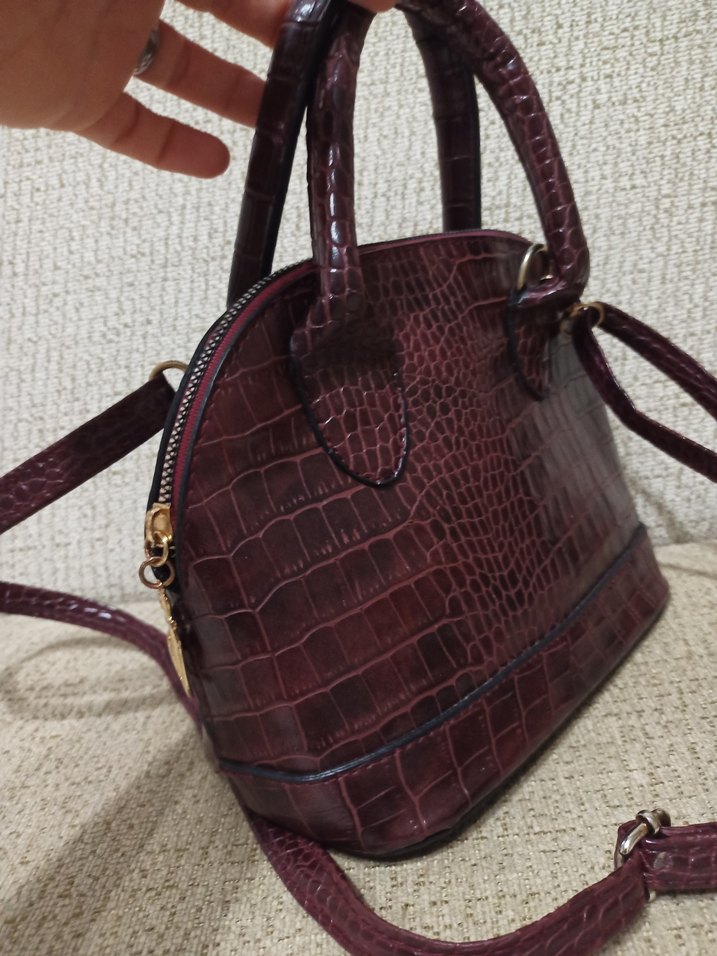 Bordo Deri Yılan Desenli Kadın Çanta - Görsel 2