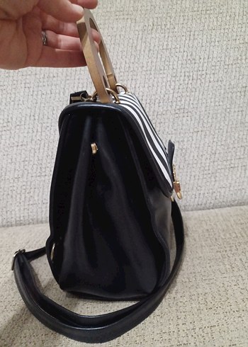 Siyah Beyaz Zebra Desenli Deri Kadın Çanta - Görsel 3