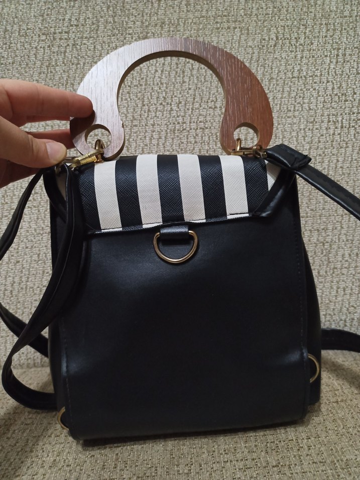 Siyah Beyaz Zebra Desenli Deri Kadın Çanta - Görsel 2