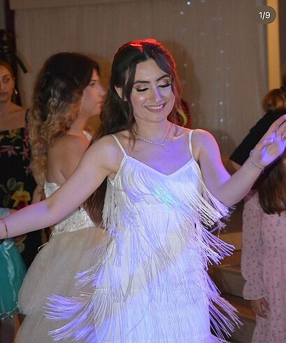 Carmen Ekru Püsküllü After Parti Elbisesi