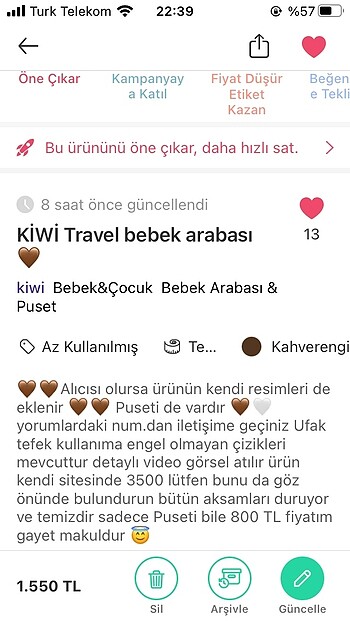 Kiwi KİWİ Travel sistem bebek arabası