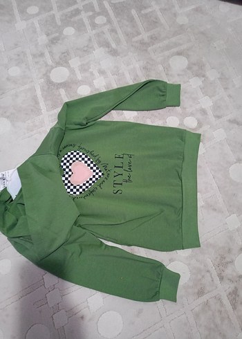 Yeşil Kapüşonlu Uzun Kollu Mini Sweatshirt - Görsel 2