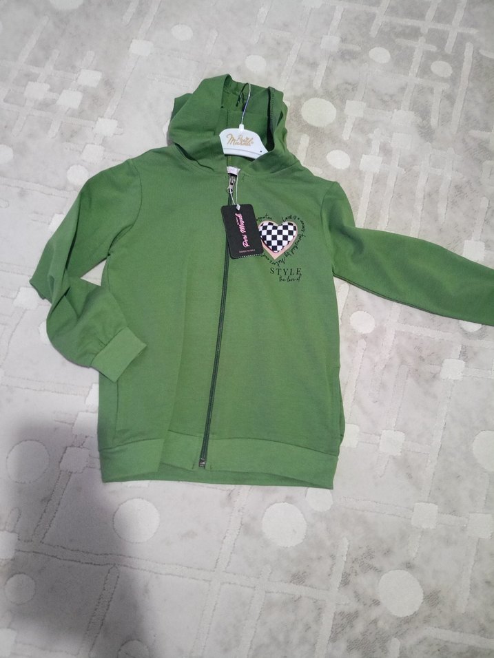 Yeşil Kapüşonlu Uzun Kollu Mini Sweatshirt - Görsel 3