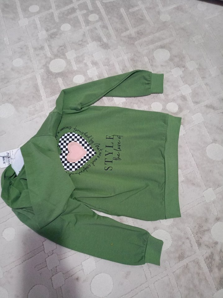 çocuk Yeşil Kapüşonlu Baskılı Sweatshirt - Görsel 3