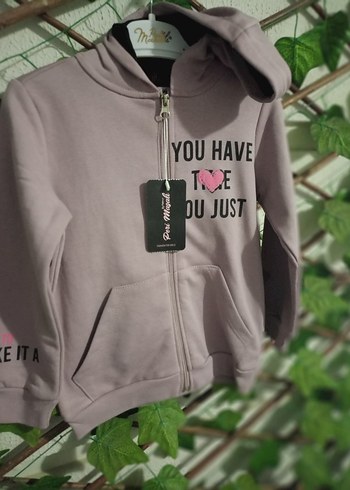 Kız Çocuk Gri Kapüşonlu Fermuarlı Sweatshirt - Görsel 2