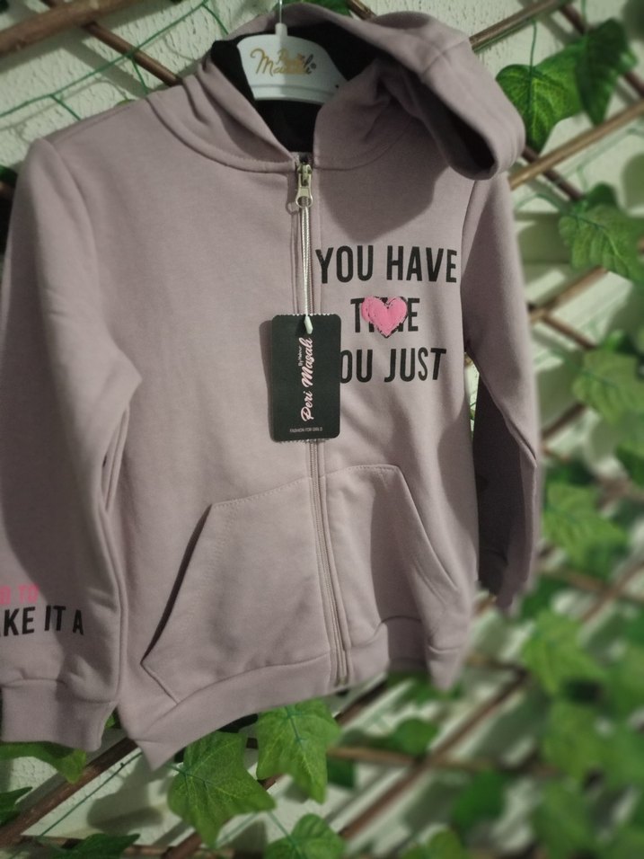Kız Çocuk Kapüşonlu Fermuarlı Sweatshirt - Görsel 2