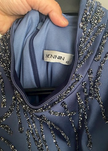 Lacivert Drapeli Uzun Abiye Elbise - Görsel 7