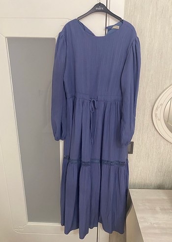 Mavi Uzun Bohem Keten Elbise - Görsel 5