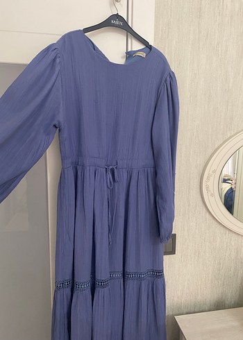 Mavi Uzun Bohem Keten Elbise - Görsel 4