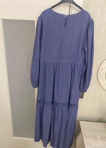 Mavi Uzun Bohem Keten Elbise - Görsel 3