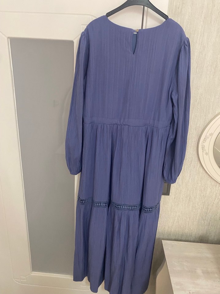 Mavi Uzun Bohem Keten Elbise - Görsel 3