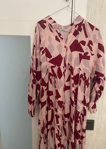 Pembe Pilili Uzun Kadın Elbise - Görsel 4