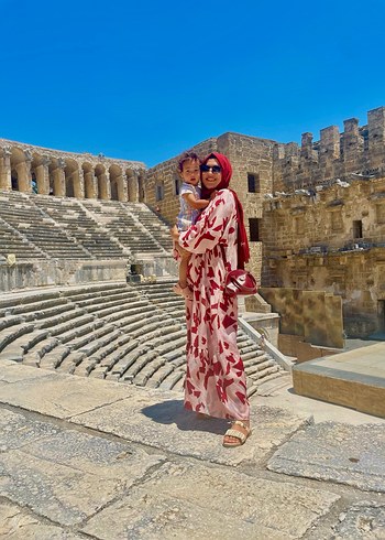 Pembe Pilili Uzun Kadın Elbise - Görsel 6