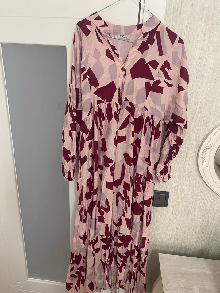 Pembe Pilili Uzun Kadın Elbise - Görsel 5