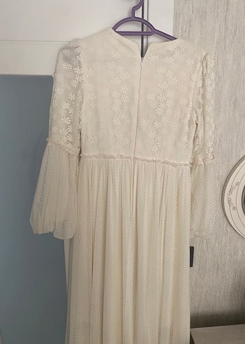 Dantel Detaylı Uzun Beyaz Bohem Elbise - Görsel 6