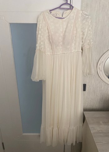 Dantel Detaylı Uzun Beyaz Bohem Elbise - Görsel 2