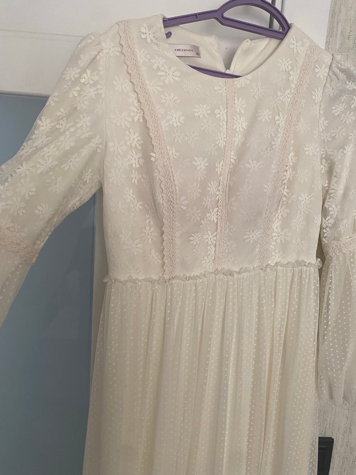 Dantel Detaylı Uzun Beyaz Bohem Elbise - Görsel 5