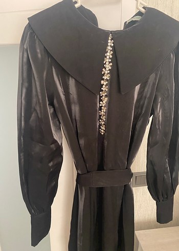 Uzun Siyah Drapeli Tesettür Elbise - Görsel 4