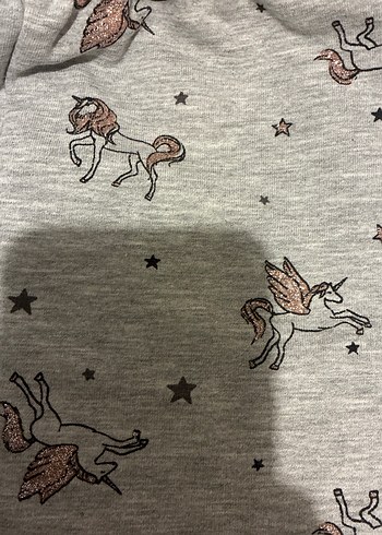 Gri Pamuklu Kız Çocuk Rahat Kesim Tayt unicorn desenli - Görsel 3