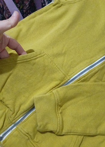 Erkek kiz Çocuk Sarı Kapüşonlu Fermuarlı Sweatshirt - Görsel 3