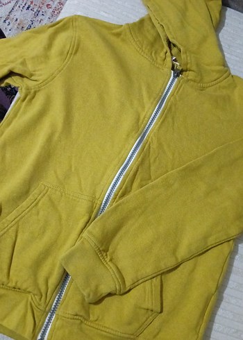 Erkek kiz Çocuk Sarı Kapüşonlu Fermuarlı Sweatshirt - Görsel 2