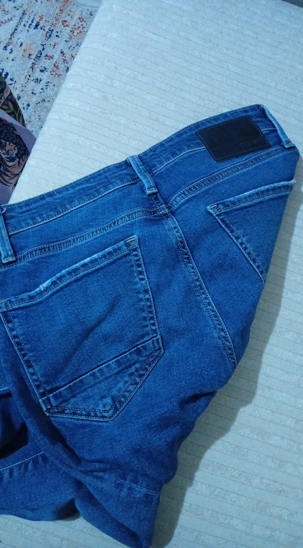 Düğmeli Mavi Kadın Denim Pantolon - Görsel 3