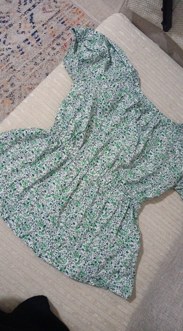 Yeşil Bağlama Desenli Kısa Kollu Hamile Bluzu - Görsel 2