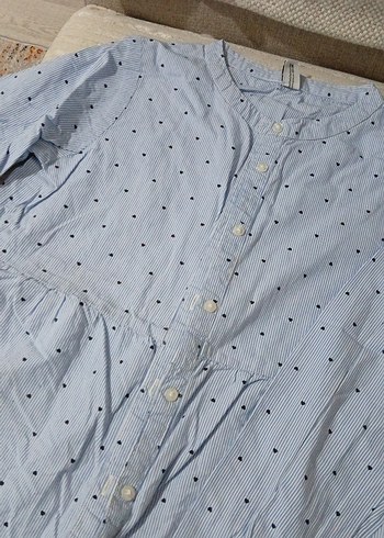 Kız Çocuk Mavi Pamuklu Düğmeli Bluz - Görsel 2