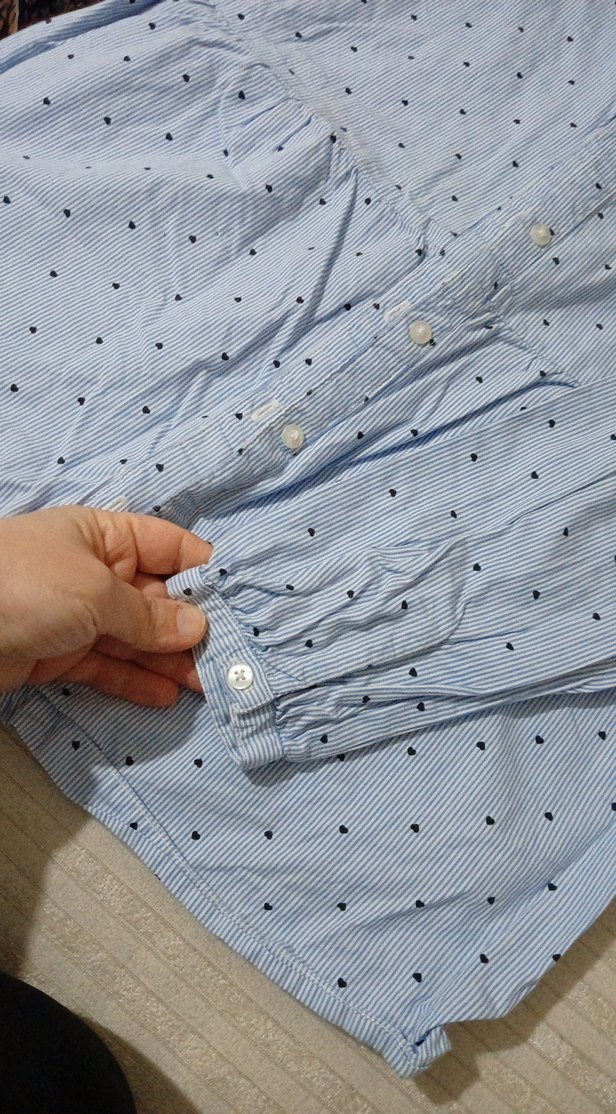 Kız Çocuk Mavi Pamuklu Düğmeli Bluz - Görsel 3