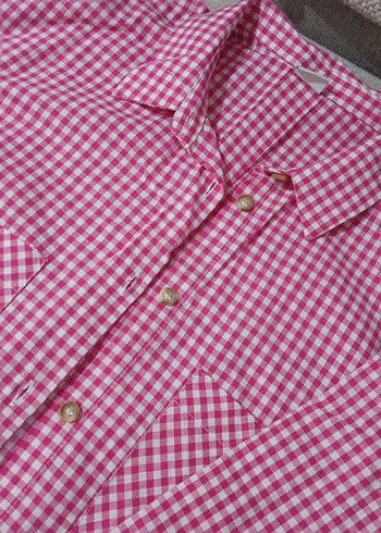 Düğmeli Pembe Pamuklu Uzun Kollu Kadın Gömlek - Görsel 2