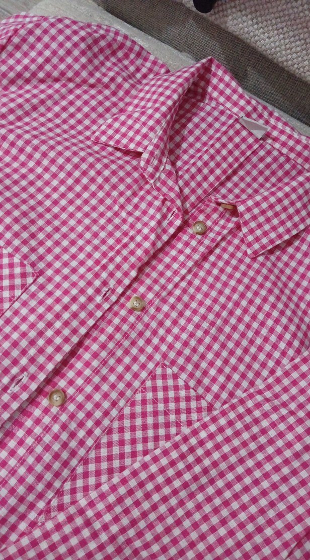 Düğmeli Pembe Pamuklu Uzun Kollu Kadın Gömlek - Görsel 2