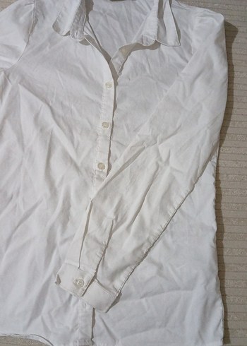 Düğmeli Beyaz Keten Kadın Gömlek - Görsel 2