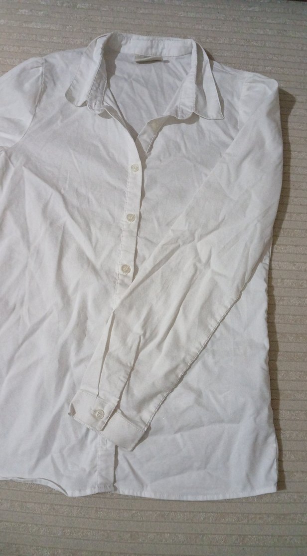 Düğmeli Beyaz Keten Kadın Gömlek - Görsel 2