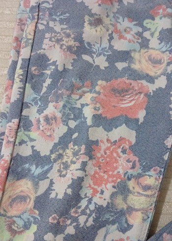 Gri Çiçek Desenli Bohem kiz Pantolon - Görsel 2