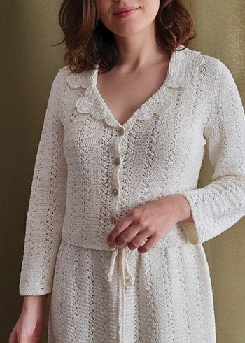 Düğmeli Beyaz Bohem Kadın Hırka - Görsel 6