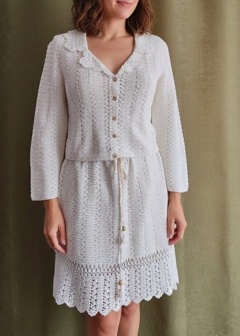 Düğmeli Beyaz Bohem Kadın Hırka - Görsel 2