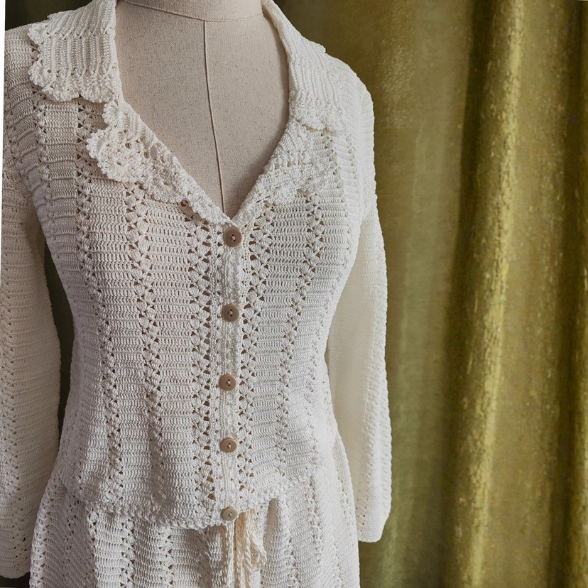 Düğmeli Beyaz Bohem Kadın Hırka - Görsel 5