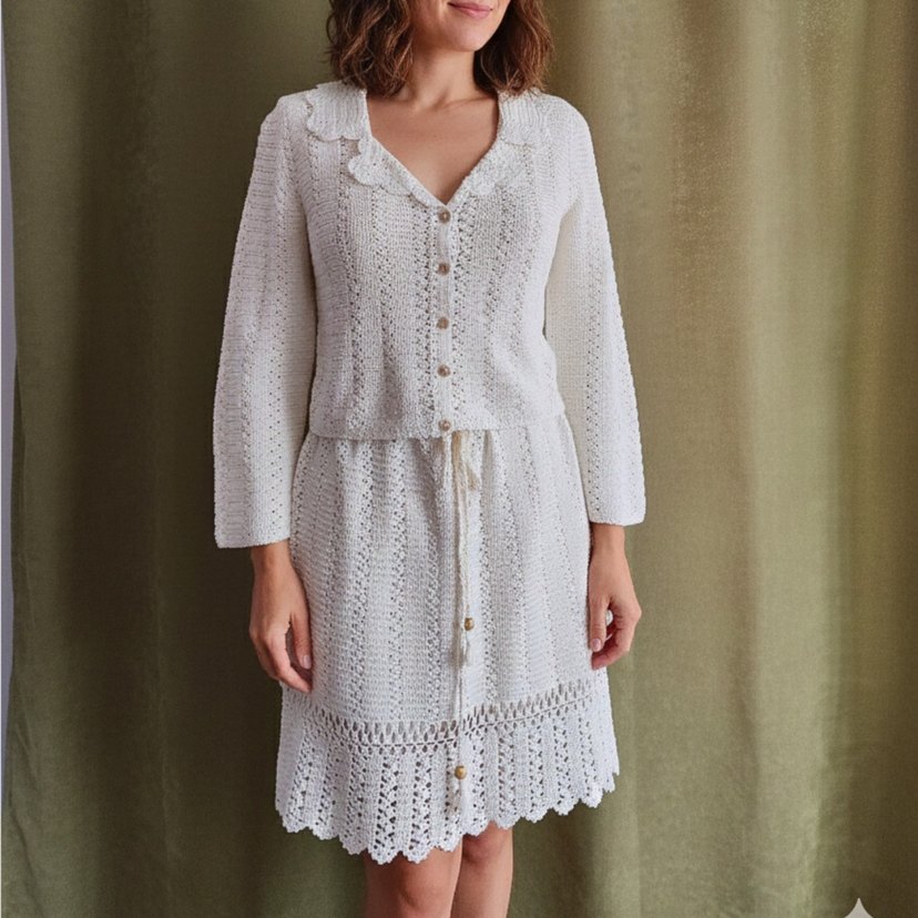 Düğmeli Beyaz Bohem Kadın Hırka - Görsel 2