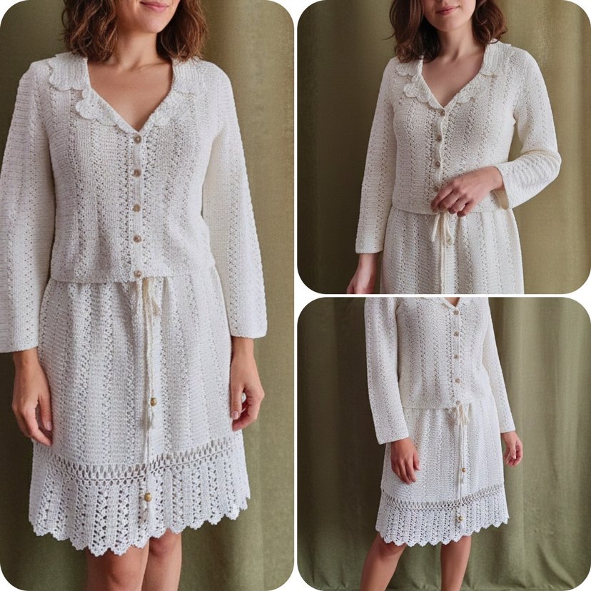 Düğmeli Beyaz Bohem Kadın Hırka - Görsel 4