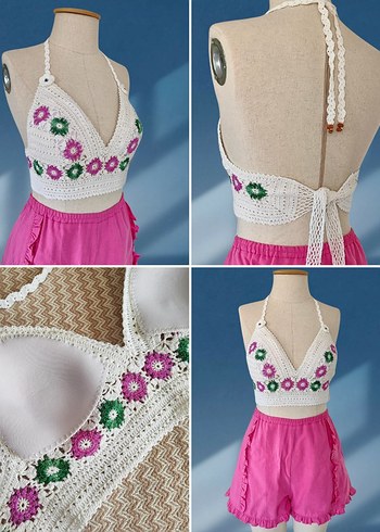 Merserize çiçek motifli ve göğüs pedli büstiyer - Görsel 6