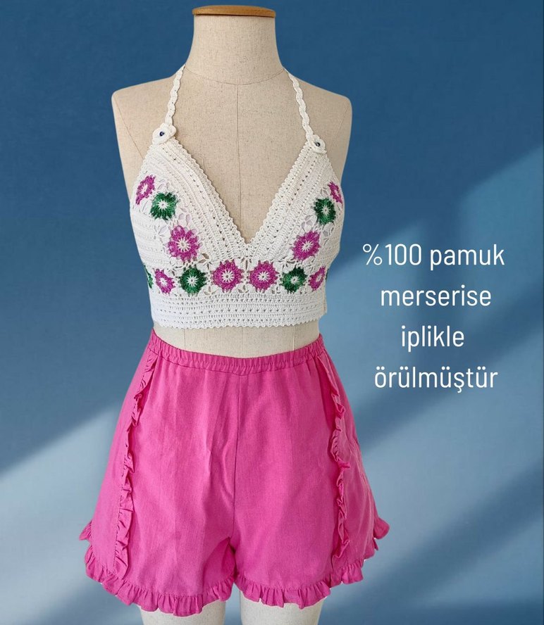 Merserize çiçek motifli ve göğüs pedli büstiyer - Görsel 4