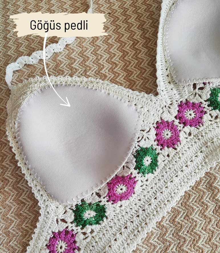 Merserize çiçek motifli ve göğüs pedli büstiyer - Görsel 2