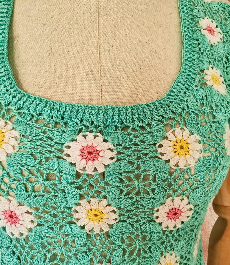 Merserize el örgüsü pamuklu kare yaka dantel üst - Görsel 5