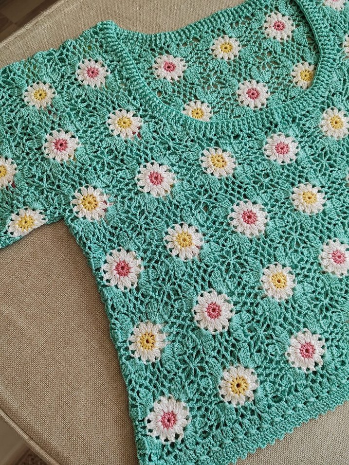 Merserize el örgüsü pamuklu kare yaka dantel üst - Görsel 4