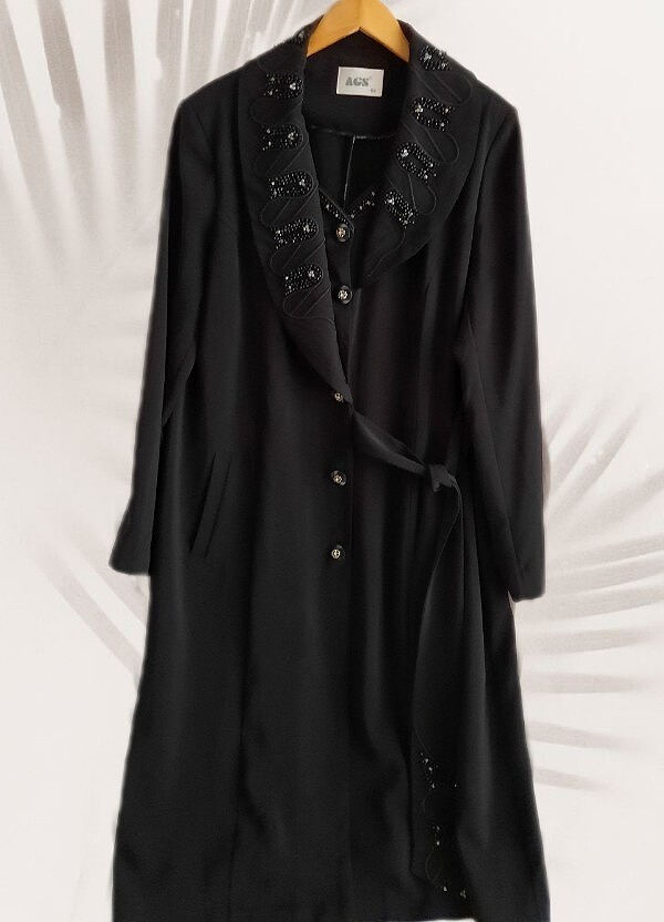 El işlemeli nakış ve boncuklu siyah pardesu - Görsel 2